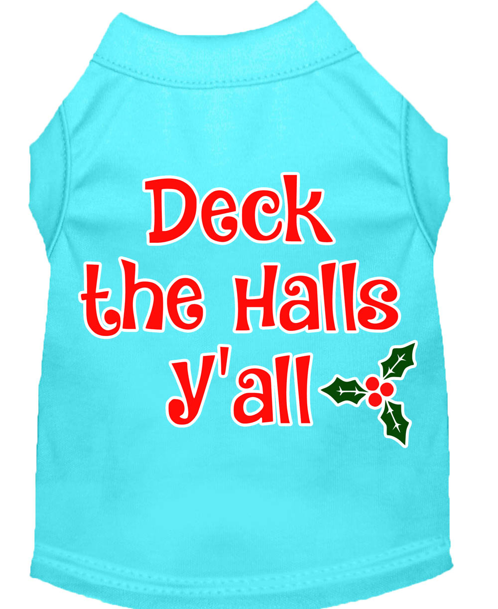 Deck the Halls Y'all Screen Print Dog Shirt Aqua XL